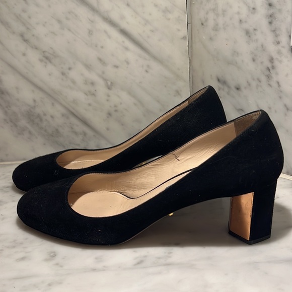 Prada Black Suede Pumps with Rose Gold Heel in size 37 1/2 - Picture 2 of 4